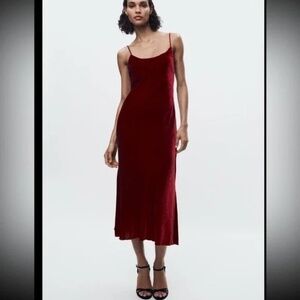 Zara Burgundy Velvet Silk-Blend luxurious Maxi Slip Dress